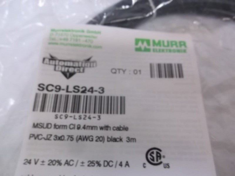 MURR ELEKTRONIK SC9-LS24-3 SOLENOID VALVE CONNECTOR CABLE * FACTORY BAG *