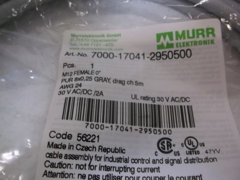 MURR ELEKTRONIK 7000-17041-2950500 M12 FEMALE STRAIGHT W/CABLE * FACTORY BAG *
