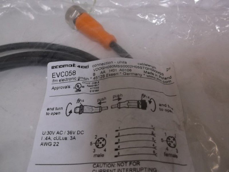 IFM EFECTOR EVC058 PATCHCORDS * NEW IN FACTORY BAG *