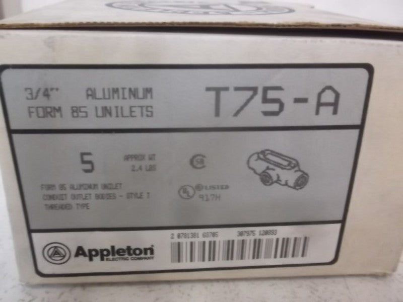 LOT OF 5 APPLETON T75-A CONDUIT BODY T CONNECTION *NEW IN BOX*