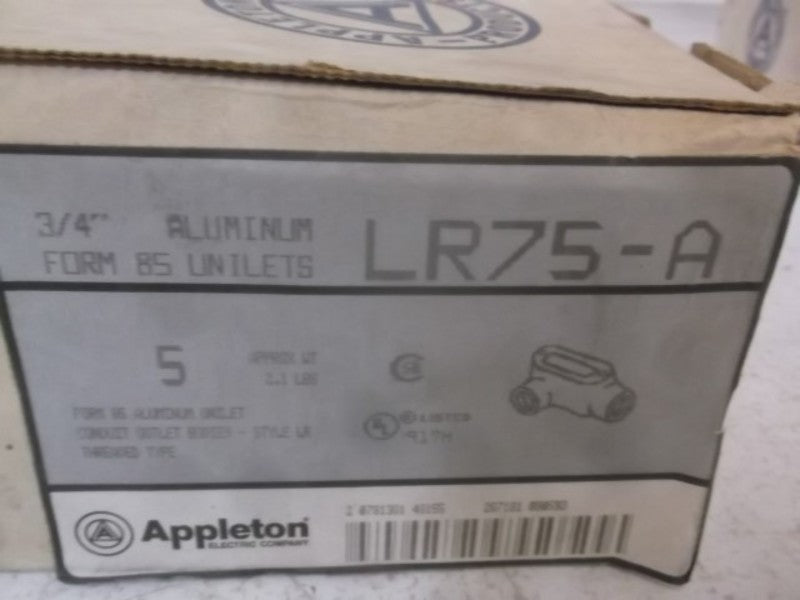 LOT OF 5 APPLETON LR75-A ALUMINUM 3/4" FORM 8S UNILETS *NEW IN BOX*