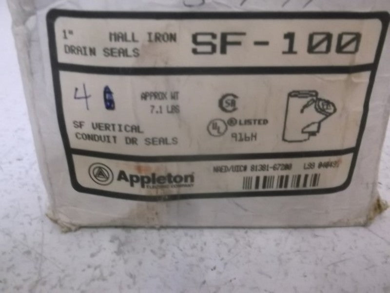 LOT OF 4 APPLETON SF-100 MALL IRON DRAIN VERTICAL SEAL 1" *NEW IN BOX*