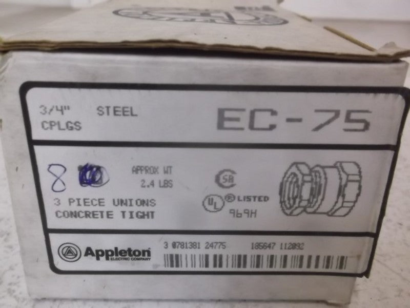 LOT OF 8 APPLETON EC-75 3 PIECE UNIONS CONCRETE TIGHT 3/4" *NEW IN BOX*