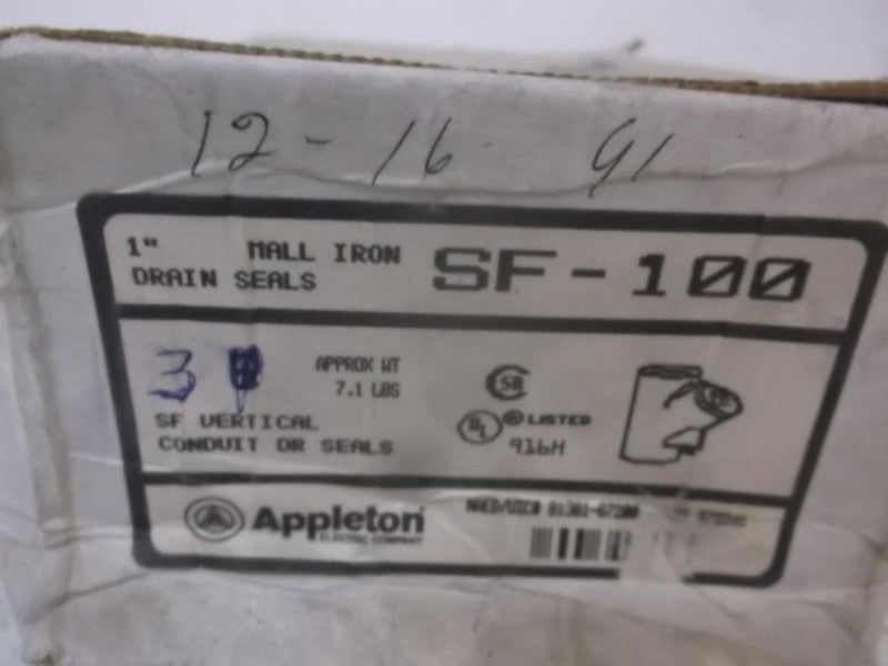 LOT OF 3 APPLETON SF-100 VERTICAL CONDUIT SEAL 1" *NEW IN BOX*