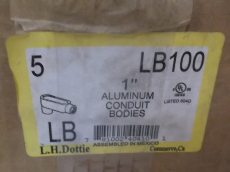 LOT OF 5 L H DOTTIE LB100 ALUMINUM CONDUIT BODY 1" *NEW IN BOX*