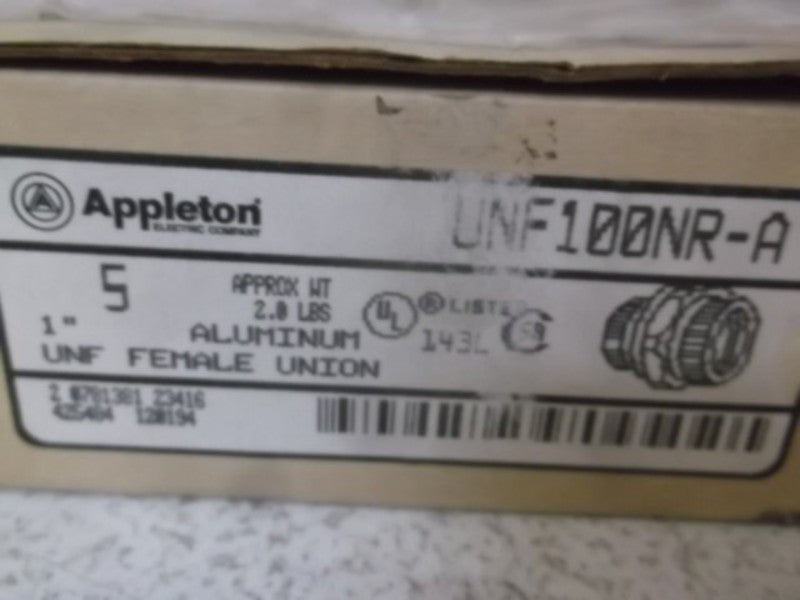 LOT OF 5 APPLETON UNF100NR-A 1" ALUMINUM FEMALE UNION CONNECTOR *NEW IN BOX*