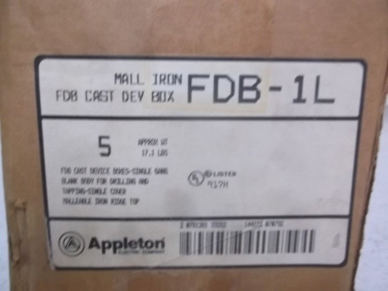 LOT OF 5 APPLETON FDB-1L 1-GANG FD BOXES THICK WALL *NEW IN BOX*