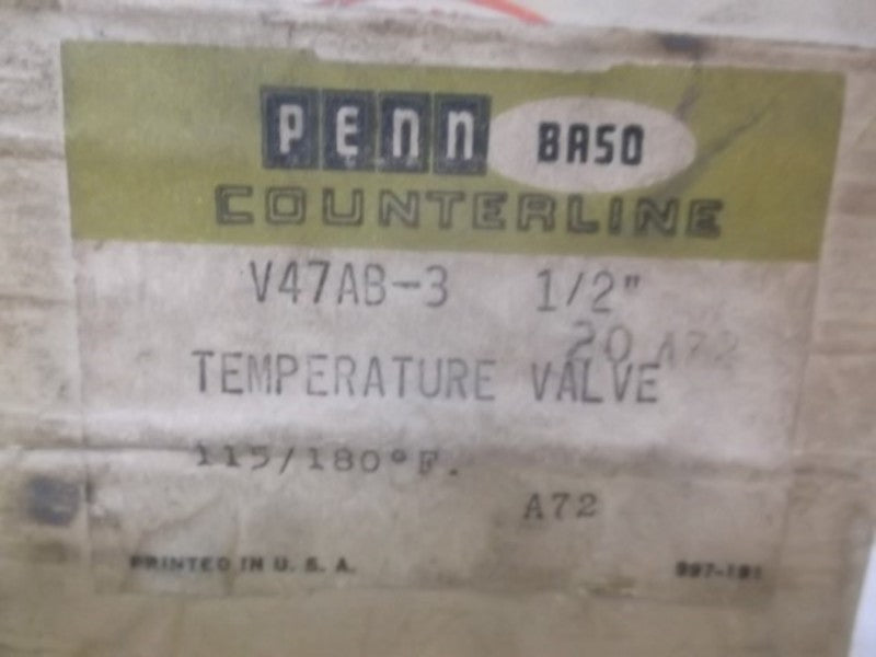 PENN BASO V47AB-3 VALVE WATER REGULATOR 1/2" 115-180F * FACTORY SEALED *