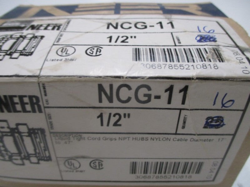 LOT OF 16 NEER NCG-11 LIQUID TIGHT HUBS NYLON 1/2" *NEW IN BOX*