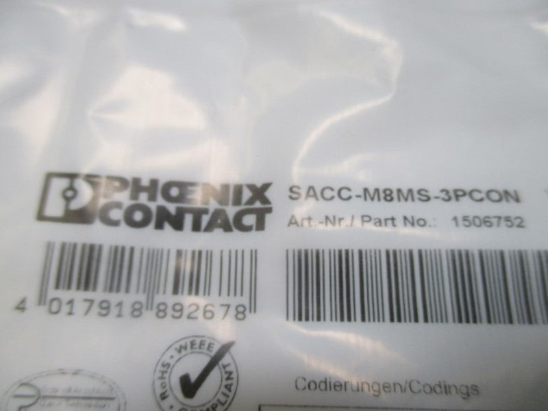 PHOENIX CONTACT SACC-M8MS-3PCON CONNECTOR MALE 3 PIN 4AMP * FACTORY BAG *