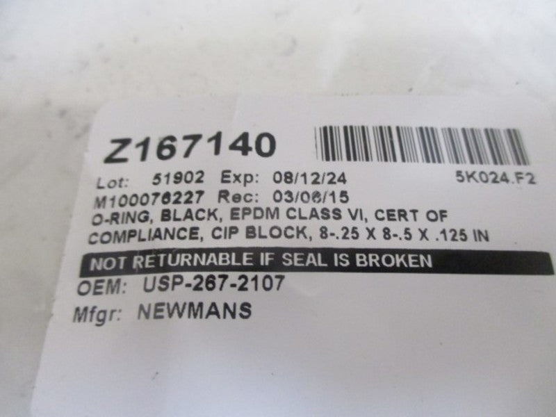 LOT OF 7 NEWMANS USP-267-2107 O-RINGS BLACK EPDM CLASS *NEW NO BOX*