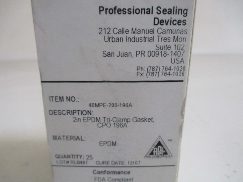 LOT OF 25 RUBBERFAB 40MPE-200-196A 2" EPDM TRI-CLAMP GASKET *NEW IN BOX*