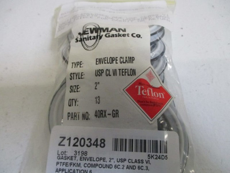 LOT OF 13 NEWMAN 40RX-GR 2" ENVELOPE CLAMP USP CL VI TEFLON *NEW IN A BAG*