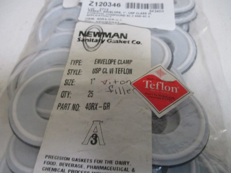 LOT OF 25 NEWMAN 40RX-GR 1" ENVELOPE CLAMP USP CL VI TEFLON *NEW IN A BAG*