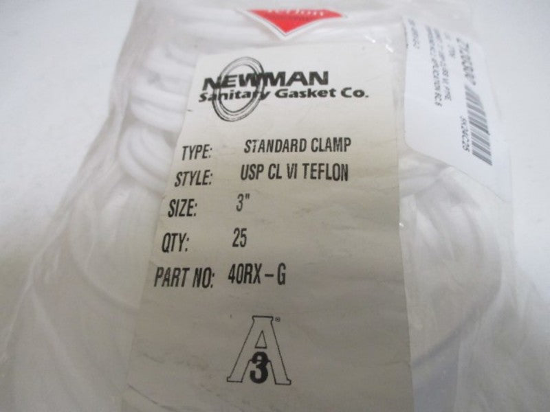 LOT OF 25 NEWMAN 40RX-G 3" STANDARD CLAMP USP CL VI TEFLON *NEW IN A BAG*