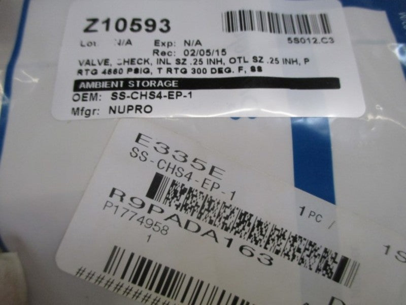 SWAGELOK SS-CHS4-EP-1 SS POPPET 6000 PSIG CHECK VALVE * FACTORY BAG *