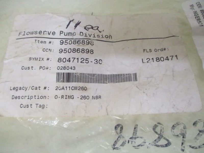 LOT OF 11 FLOWSERVE 95086898 O-RING 260 NBR *NEW IN A BAG*