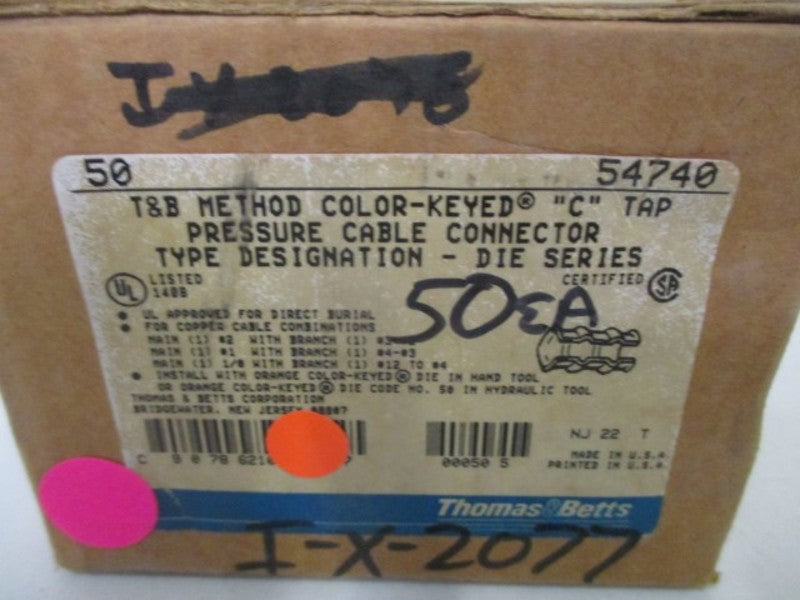 LOT OF 50 THOMAS & BETTS 54740 "C" TAP  PRESSURE CABLE CONNECTOR *NEW IN BOX*