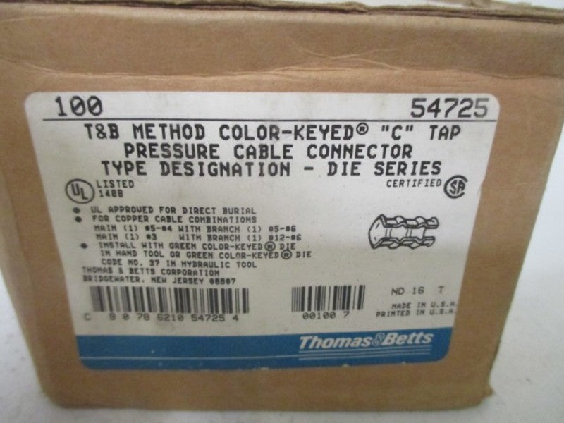 LOT OF 100 THOMAS & BETTS 54725 COMPRESSION TAP *NEW IN BOX*