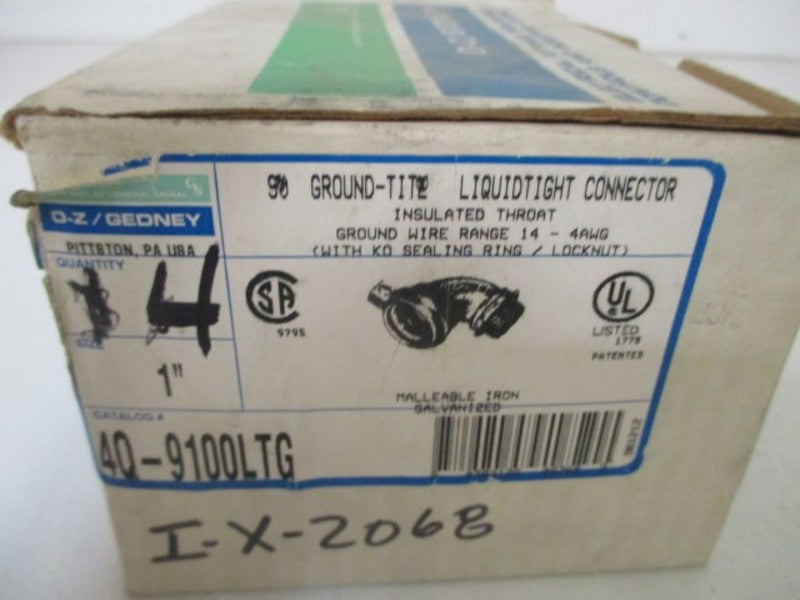 LOT OF 4 O-Z/GEDNEY 4Q-9100LTG GROUND-TITE LIQUIDTIGHT CONNECTOR *NEW IN BOX*