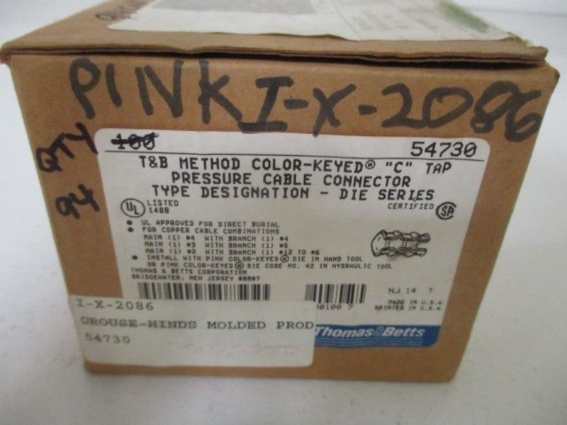 LOT OF 94 THOMAS & BETTS 54730 COLOR KEYED PRESSURE CONNECTOR * NEW IN BOX *