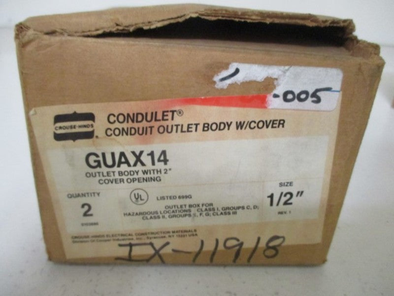 LOT OF 2 CROUSE-HINDS GUAX14 CONDUIT OUTLET BOX 1/2" *NEW IN BOX*