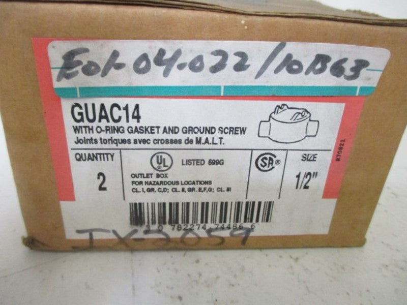 LOT OF 2 CROUSE-HINDS GUAC14 OUTLET BOX 1/2" W/O-RING GASKET *NEW IN BOX*