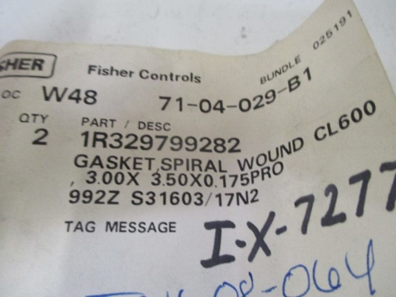 LOT OF 2 FISHER 1R329799282 SPIRAL GASKET 3.00X3.50X0.175 PRO *NEW NO BOX*