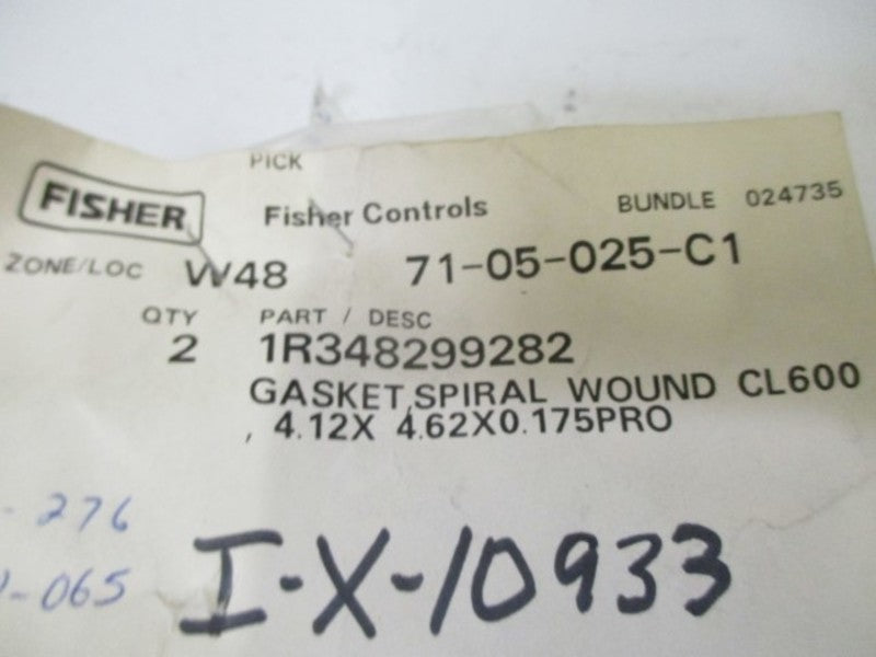 LOT OF 2 FISHER 1R348299282 SPIRAL GASKET 4.12 X 4.62 X 0.175 PRO *NEW IN A BAG*
