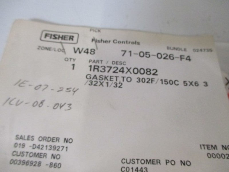 FISHER 1R3724X0082 GASKET 6" X 5" * NEW IN A BAG *
