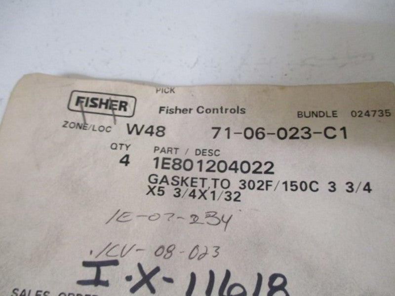 LOT OF 4 FISHER 1E801204022 GASKET *NEW IN A BAG*