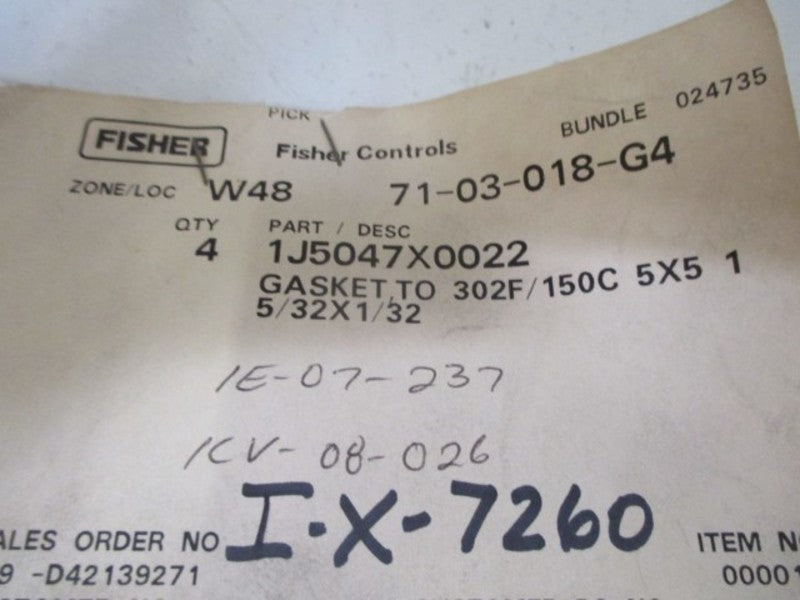 LOT OF 4 FISHER 1J5047X0022 GASKET *NEW IN A BAG*