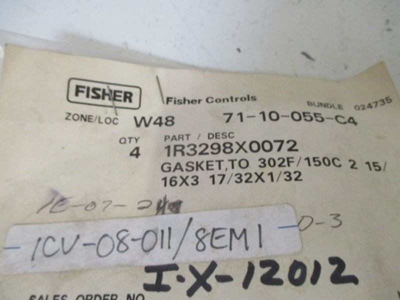 LOT OF 4 FISHER 1R3298X0072 GASKET *NEW IN A BAG*
