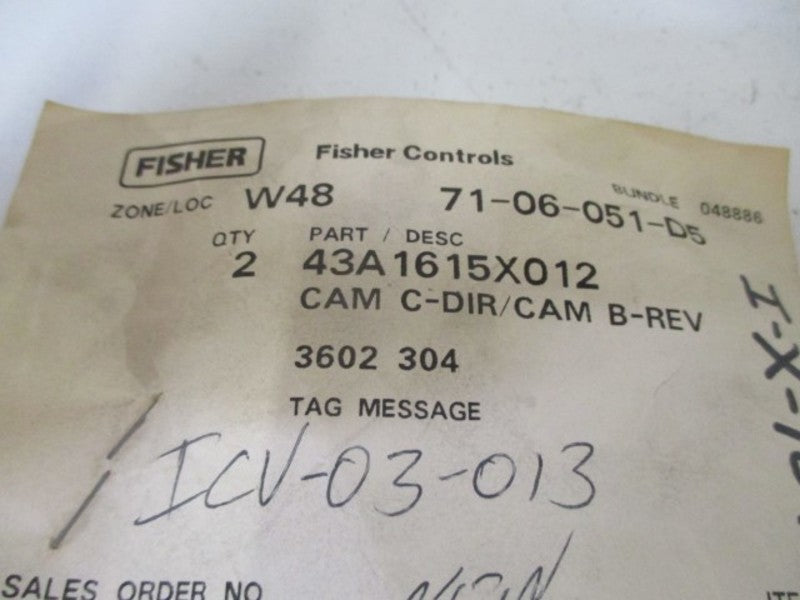 LOT OF 2 FISHER 43A1615X012 CAM C-DIR/CAM B-REV *NEW IN A BAG*