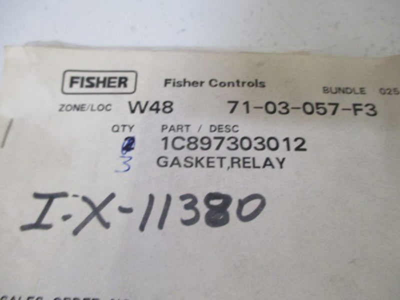 LOT OF 3 FISHER 1C897303012 RELAY GASKET *NEW IN A BAG*