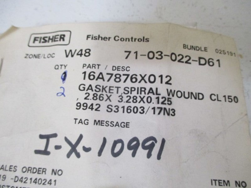 LOT OF 2 FISHER 16A7876X012 GASKET SPIRAL WOUND CL150 *NEW NO BOX*