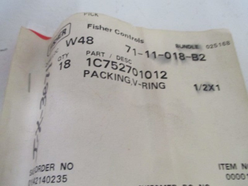LOT OF 18 FISHER 1C752701012 PACKING V-RING *NEW IN A BAG*
