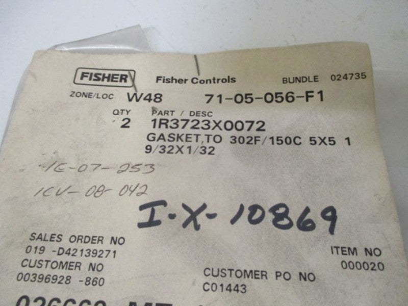 LOT OF 2 FISHER 1R3723X0072 GASKET 5" DIA *NEW IN A BAG*