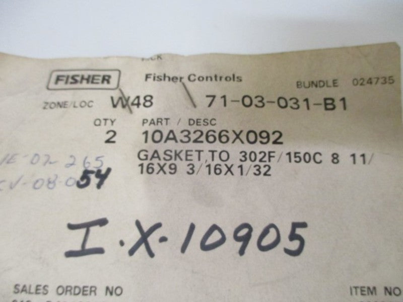 LOT OF 2 FISHER 10A3266X092 GASKET *NEW NO BOX*