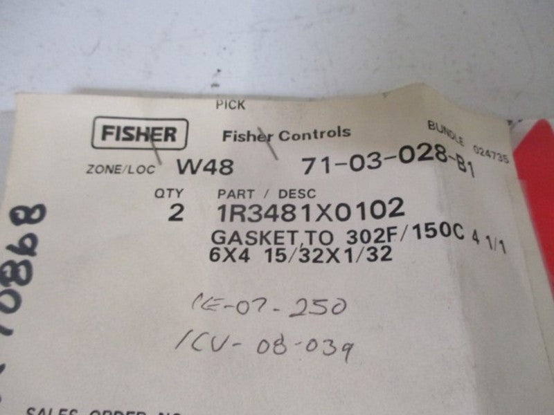 LOT OF 2 FISHER 1R3481X0102 GASKET TO 302F *NEW IN A BAG*