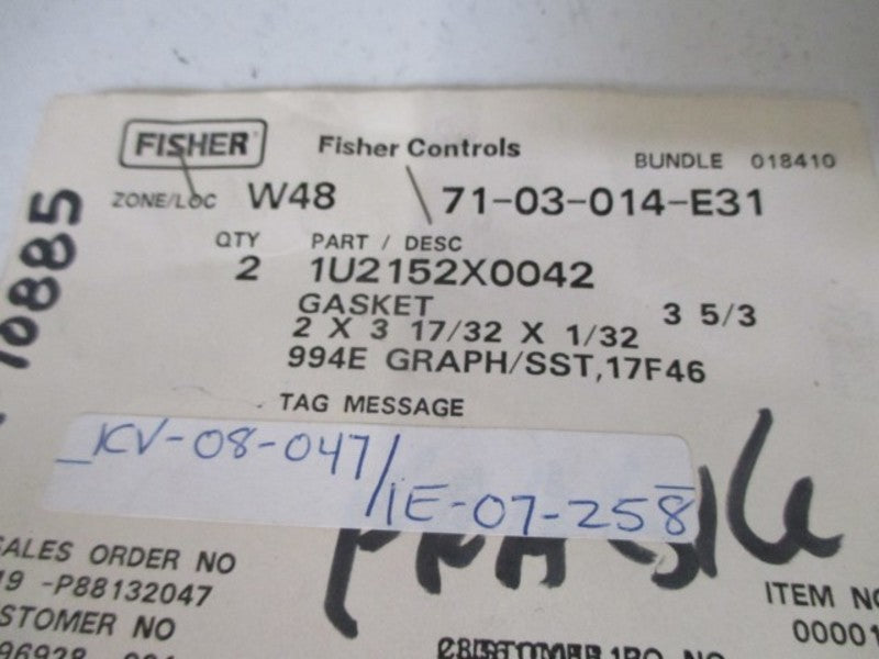 LOT OF 2 FISHER 1U2152X0042 GASKET *NEW IN A BAG*