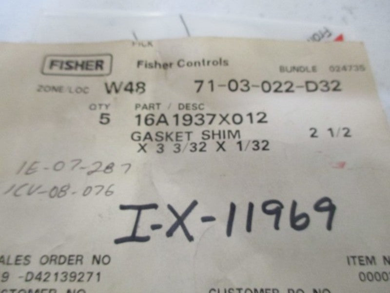 LOT OF 5 FISHER 16A1937X012 GASKET SHIM *NEW IN A BAG*