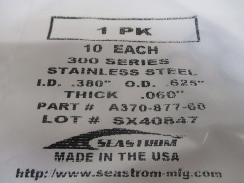 LOT OF 10 SEASTROM A370-877-60 SS WASHER PREPACK SHIM *FACTORY BAG*