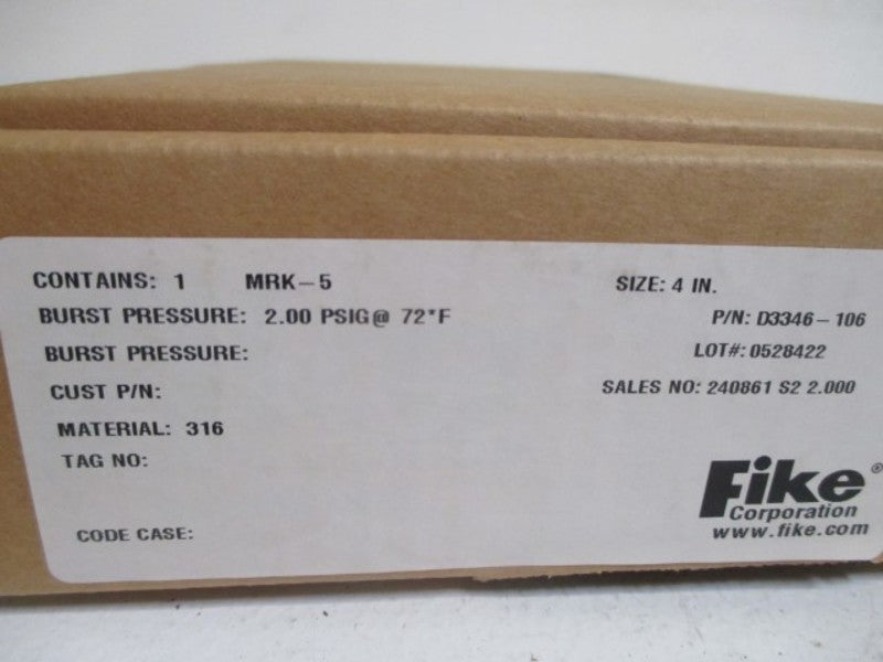 FIKE MRK-5 RUPTURE DISC 4" 2.00PSIG@72F * FACTORY SEALED *