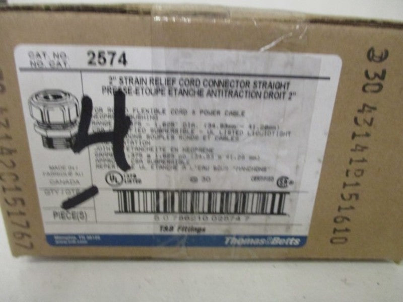 LOT OF 4 THOMAS & BETTS  2574 2" STRAIN RELIEF CORD CONNECTOR *NEW IN BOX*