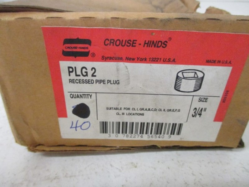 LOT OF 40 CROUSE-HINDS PLG2 RECESSED PIPE PLUG 3/4" *NEW IN BOX*
