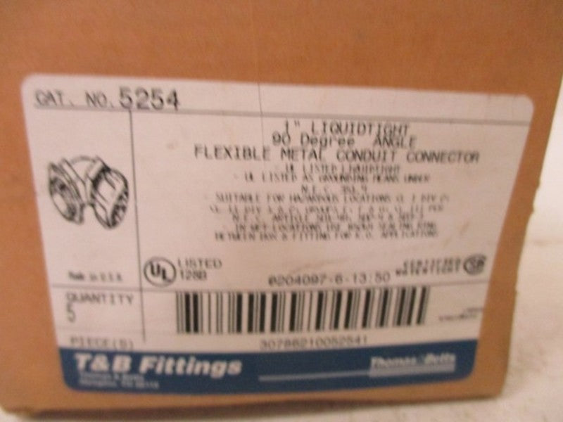 LOT OF 5 THOMAS & BETTS 5254 FLEXIBLE METAL CODUIT CONNECTOR *NEW IN BOX*
