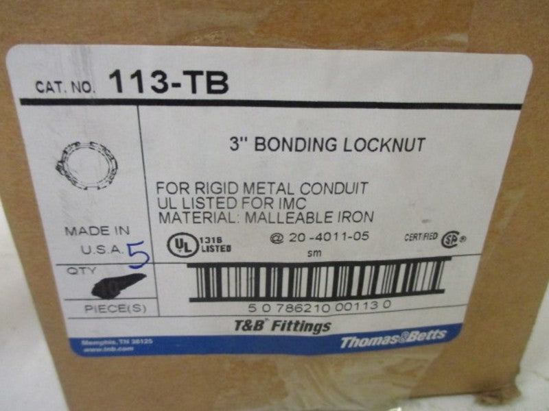 LOT OF 5 THOMAS & BETTS 113-TB 3" BONDING LOCKNUT *NEW IN BOX*