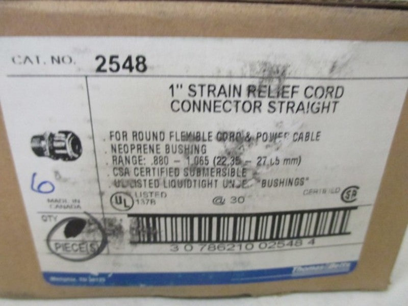 LOT OF 6 THOMAS & BETTS 2548 STRAIN RELIEF CORD CONNECTOR 1" *NEW IN BOX*