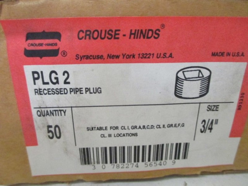 LOT OF 50 CROUSE-HINDS PLG2 RECESSED PIPE PLUG 3/4" *NEW IN BOX*